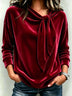 Velvet Draped Collar Tie Bow Loose Long Sleeve Shirt