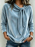 Velvet Draped Collar Tie Bow Loose Long Sleeve Shirt