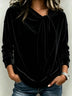 Velvet Draped Collar Tie Bow Loose Long Sleeve Shirt