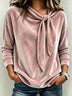 Velvet Draped Collar Tie Bow Loose Long Sleeve Shirt