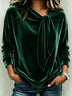 Velvet Draped Collar Tie Bow Loose Long Sleeve Shirt