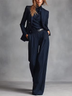 Navy Pinstripe Double‑Breasted Blazer & Wide‑Leg Trouser Two‑Piece Suit Set(with belt)