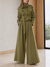 Olive Green Cropped Double Breasted Belted Jacket & High Waist Pleated Wide Leg Pant Set
