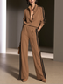 Camel Color-blocked Single-breasted Top And Wide-leg Pants Suit