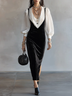 Black Velvet Slip Midi Dress & White Puff Sleeve Shirt Two-piece Set