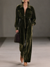 Olive-Green Velvet Collared Zip-Front Long-Sleeve Wide-Leg Jumpsuit