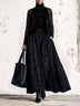 Black Turtleneck Velvet And Polka Dot Mesh Floral Maxi Dress