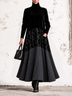 Black Velvet Turtleneck Long-sleeved Three-layered Patchwork Maxi Dress