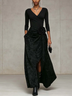Black V-neck Wrap Top And Distressed Skirt Set Adorned With Striking Floral Patterns