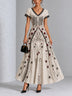 Vintage Gothic Skull Rose Spider Print Lace Trim Halloween Maxi Dress