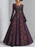 Gothic Purple Skeleton Rose Print Long Sleeve Halloween Maxi Dress