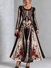 Gothic Skeleton Red Rose Print Long Sleeve Halloween Maxi Dress