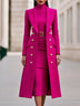 Rose Red Double-Breasted Maxi Coat And Belted Knit Midi Dress Set