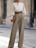 White Lantern Sleeve Shirt And Gray-brown Wide-leg Pants Suit(with belt)