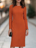 Orange Elegant Sheath Long-Sleeve Midi Dress