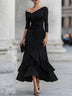 Black Off Shoulder Asymmetrical Draped Midi Dress