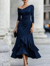 Black Off Shoulder Asymmetrical Draped Midi Dress