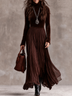 Chocolate Brown Velvet Turtleneck Top & Pleated Chiffon Maxi Skirt Two Piece Set