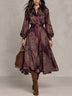 Burgundy Purple Paisley Print Satin Shirt Midi Dress (with belt)