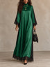 Black Green Color-blocked Satin Maxi Dress With Bow Rie And Lace Trim (can be worn in two ways)