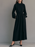 Black Mock Neck Belted Bishop Sleeve Maxi Dress