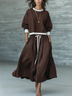 Brown Piping Top And Drawstring Patch Pocket Midi Skirt Two-piece Casual Set