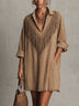Khaki Tassel Studded Loose-fitting Shirt Mini Dress