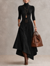 Black Stretch Turtleneck Top And Asymmetrical Faux Suede Skirt Set (with belt)