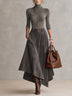 Gray Stretch Turtleneck Top And Asymmetrical Faux Suede Skirt Set (with belt)