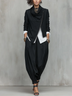 Black Ruffled Collar Asymmetrical Zippered Top And Lantern Pants Suit