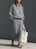 Grey Half Zip Sweatshirt & Midi Skirt Two Piece Set
