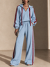 Light Blue Hoodie & Wide Leg Pants Two Piece Set with Red Lace Trim