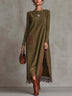 Olive Green Faux Suede Maxi Dress With Lace Trim And Contrast Suede Pocket