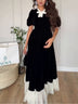 Black Velvet Puff Sleeve Maxi Dress With Bow And Ruffled Hem
