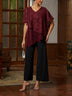 Burgundy Floral Lace V-neck Layered Top And Black Wide-leg Pants Two-piece Set
