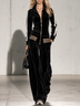 Black Velvet Striped Zip Up Wide Leg Jumpsuit