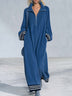 Blue Fleece Half-zip Striped Patchwork Loose Maxi Dress