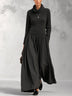 Black Turtleneck Ribbed Pleated Maxi Dress