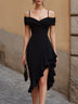 Black Off-Shoulder Asymmetric Ruffle Hem Midi Dress