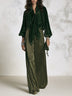 Dark Green Velvet Tie-neck Top And Olive Green Satin Wide-leg Pants Set