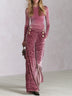 Pink Velvet Top And Zebra-print Trousers Set With Gold Buttons
