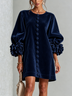 Navy Velvet Floral Button-down Mini Dress With Striking Floral Cuffs