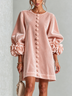 Pink Velvet Floral Button-down Mini Dress With Striking Floral Cuffs