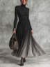 Black Turtleneck Top & Ombre Pleated Maxi Skirt Two Piece Set