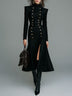 Black Double-Breasted Button Slit Midi Dress