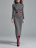 Grey High Neck Ribbed-knit Slim-fit Midi Dress With Belt