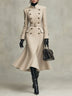 Elegant Beige Double Breasted Wool Midi Coat With Belt