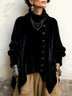 Velvet Asymmetric Button Turtleneck Top
