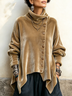 Velvet Asymmetric Button Turtleneck Top