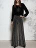 Black Star Embellished Velvet Top and Silver Gray Wide-Leg Pants Set